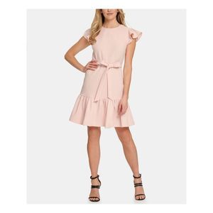 DKNY Womens Pink Ruffled Side Bow Flutter Below The Knee Formal Dress 10